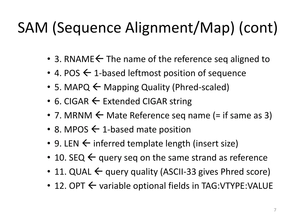 sam sequence alignment map cont