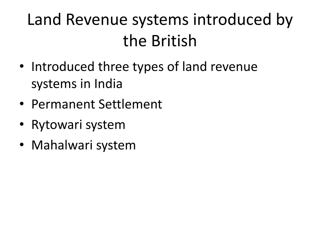 land revenue systems introduced by the british