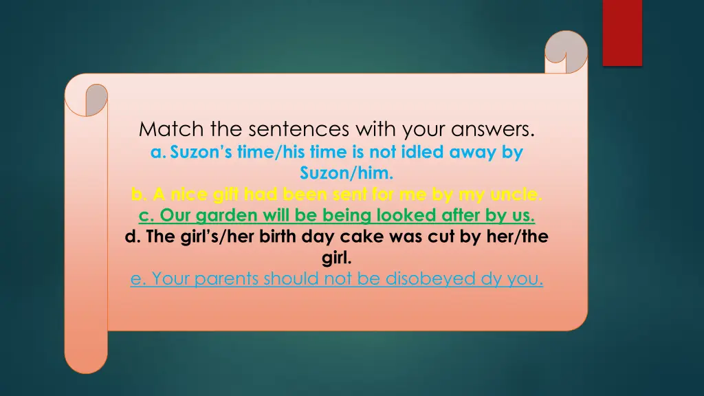 match the sentences with your answers a suzon