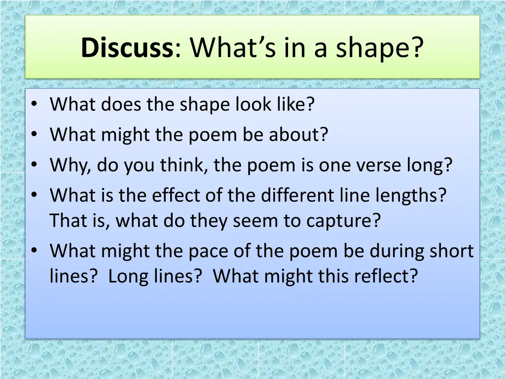 discuss what s in a shape