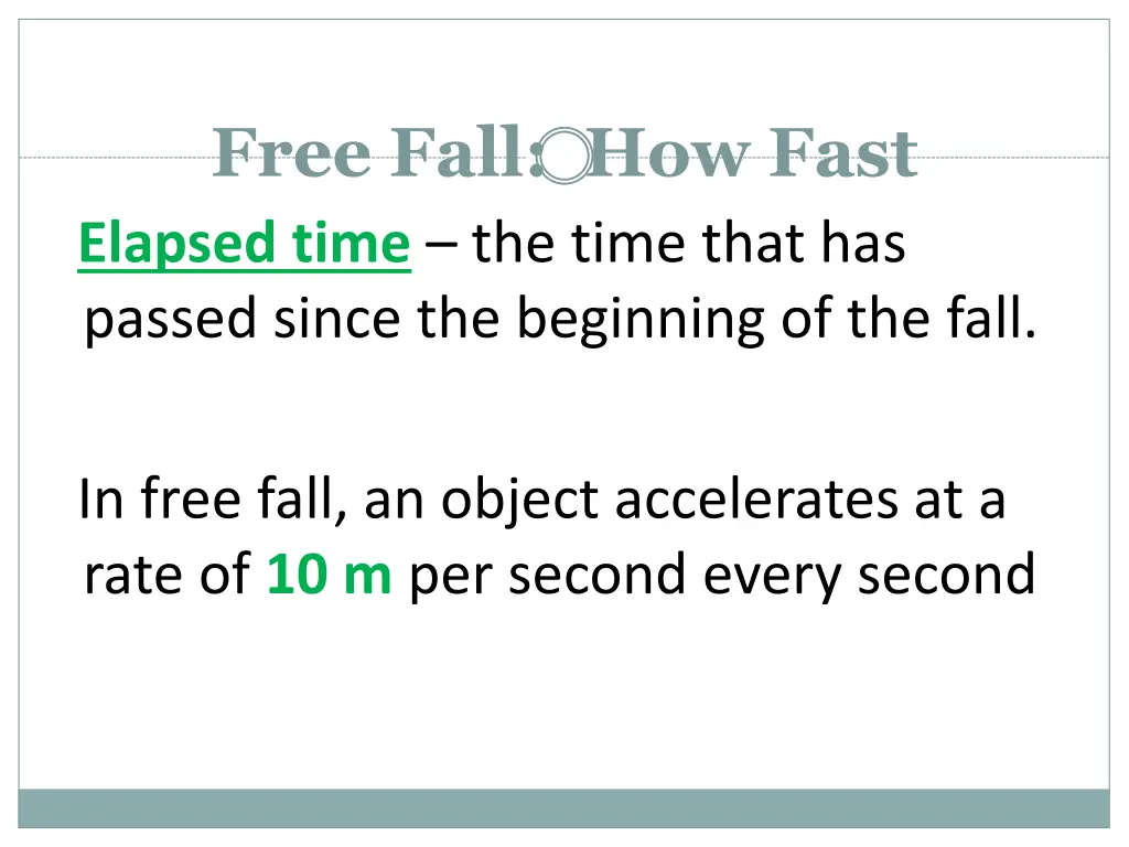 free fall how fast elapsed time the time that