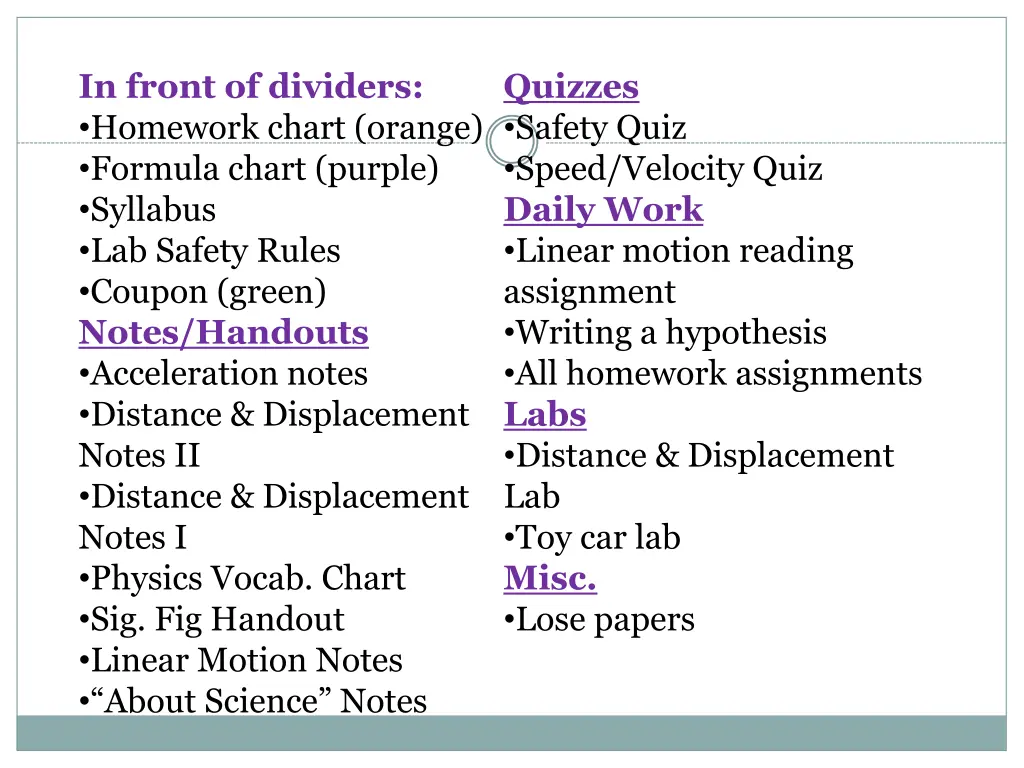 in front of dividers homework chart orange