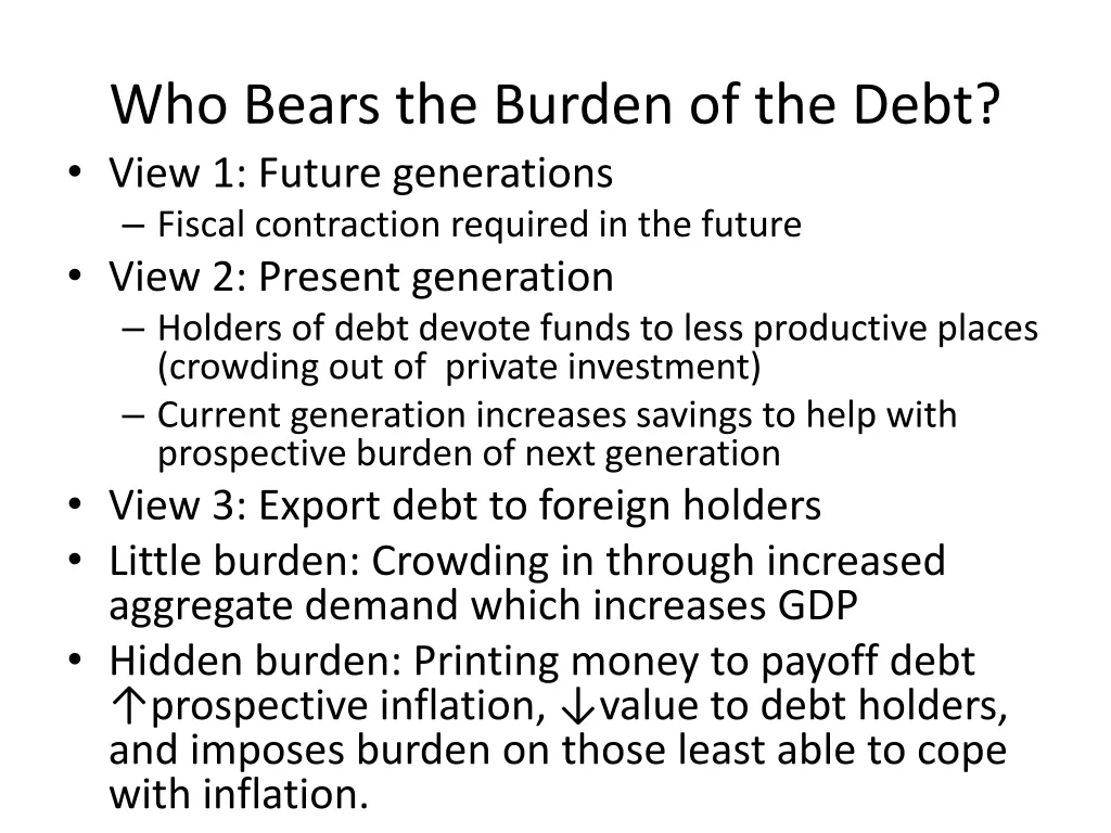 who bears the burden of the debt view 1 future