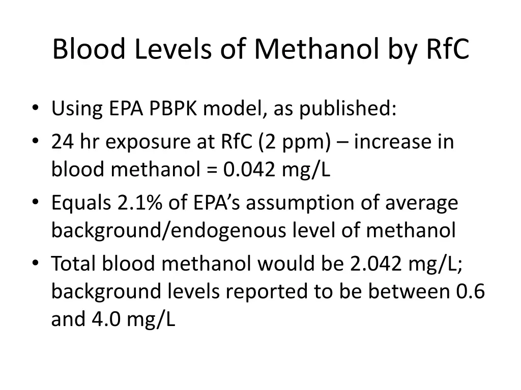 blood levels of methanol by rfc