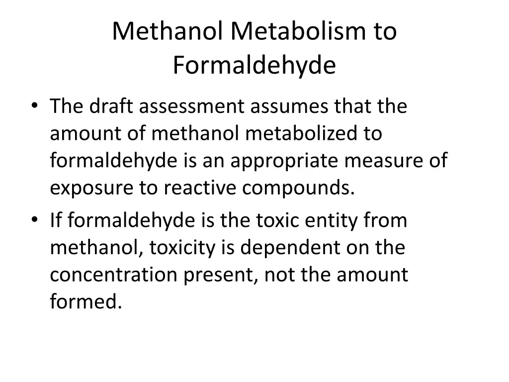 methanol metabolism to formaldehyde