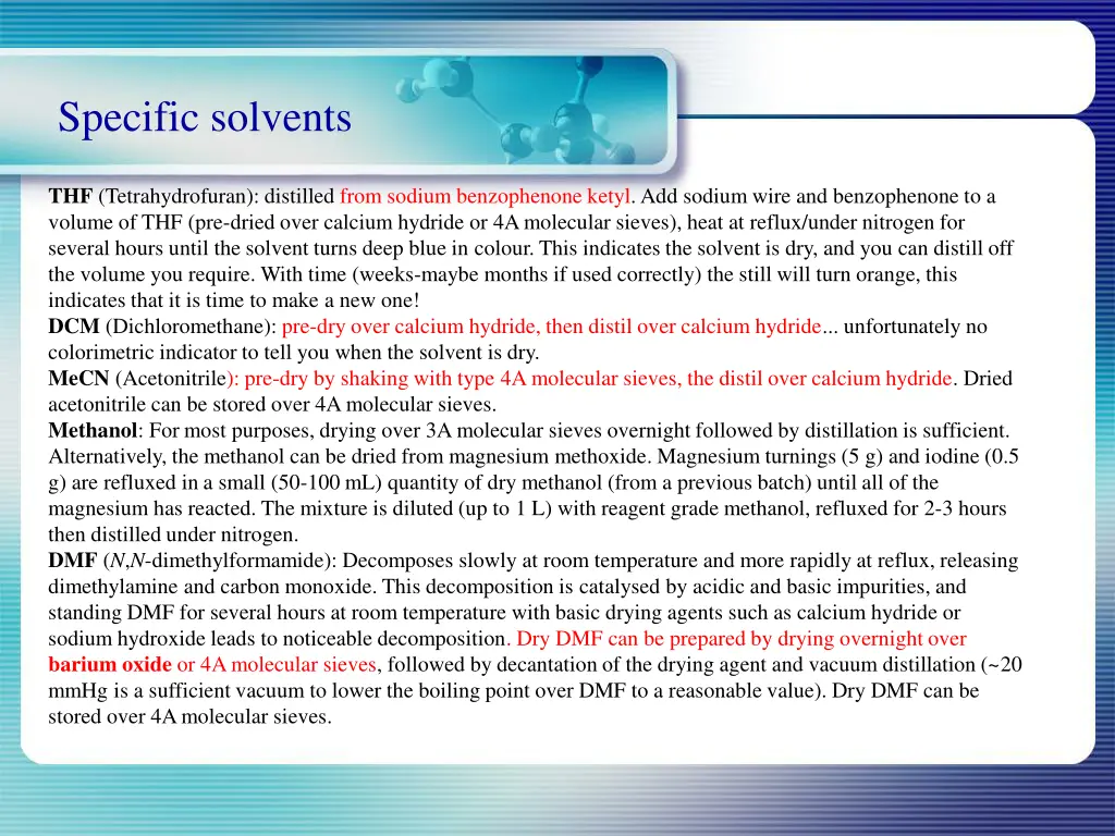 specific solvents