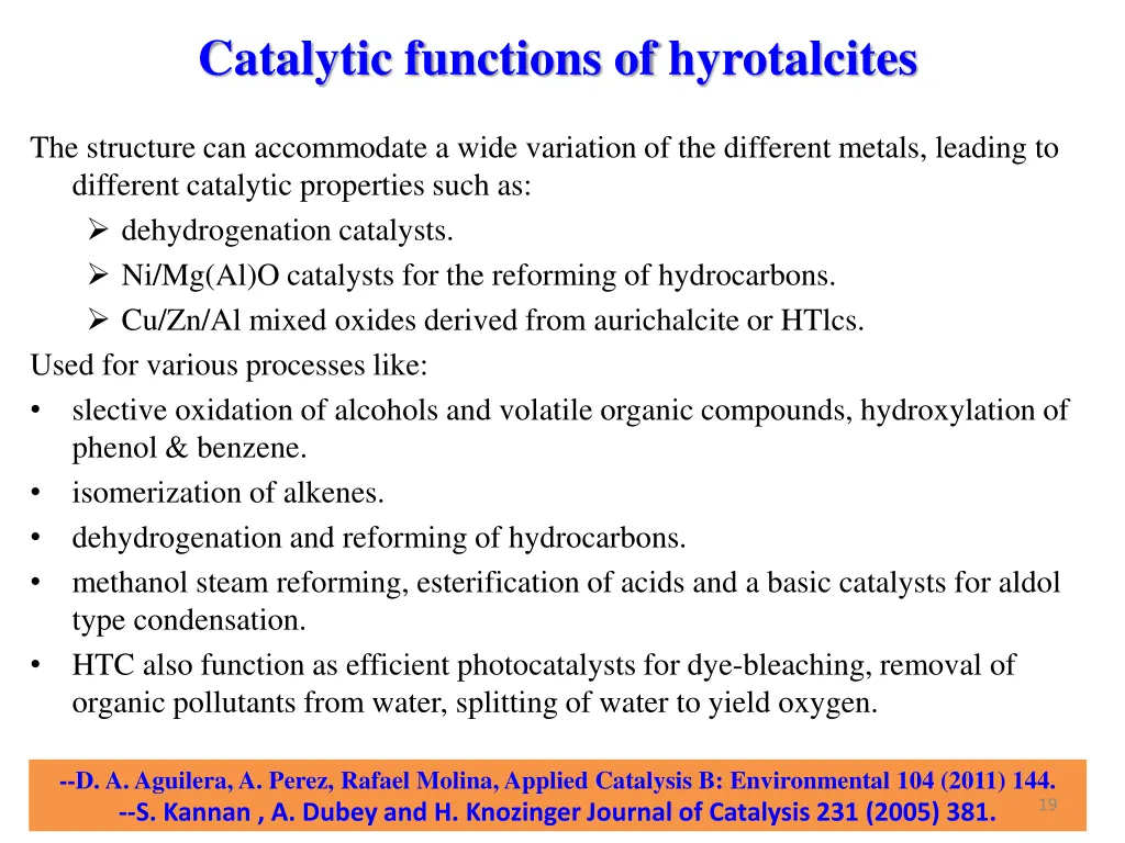 catalytic functions of hyrotalcites