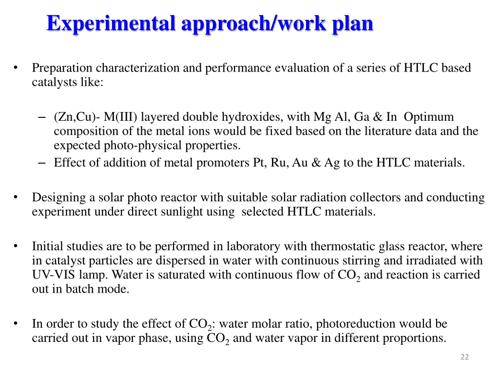 experimental approach work plan