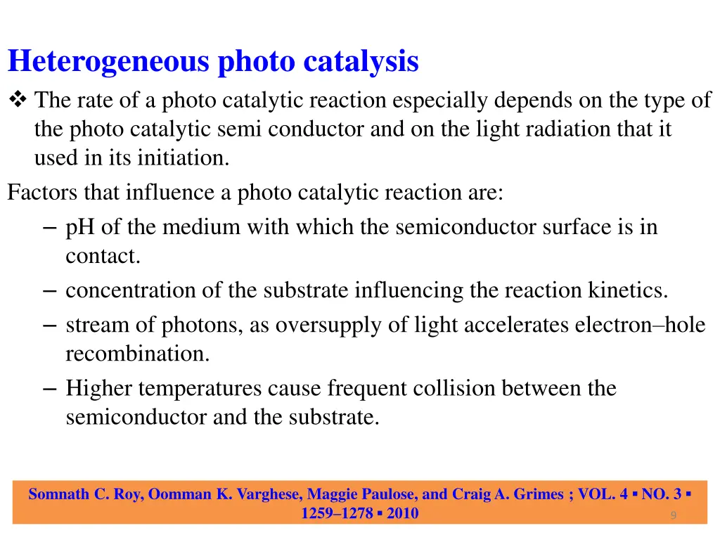 heterogeneous photo catalysis the rate of a photo