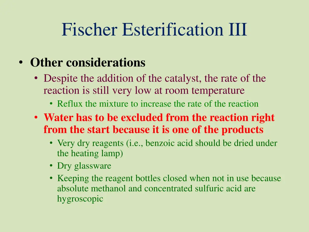 fischer esterification iii