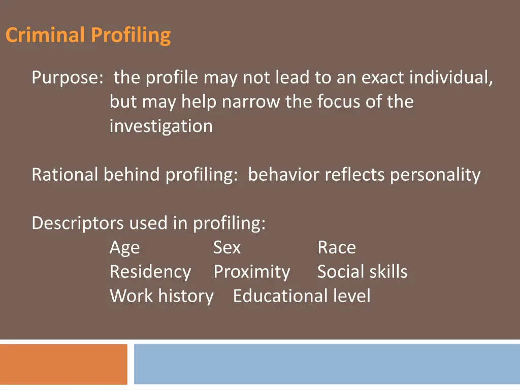 criminal profiling purpose the profile