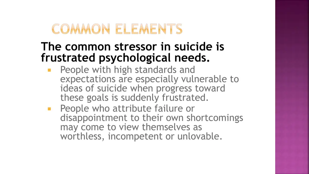 common elements the common stressor in suicide