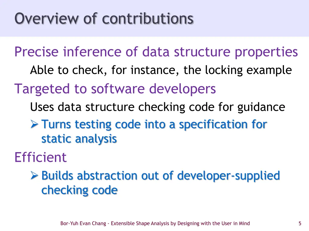 overview of contributions