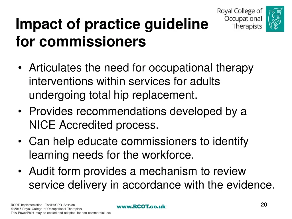 impact of practice guideline for commissioners