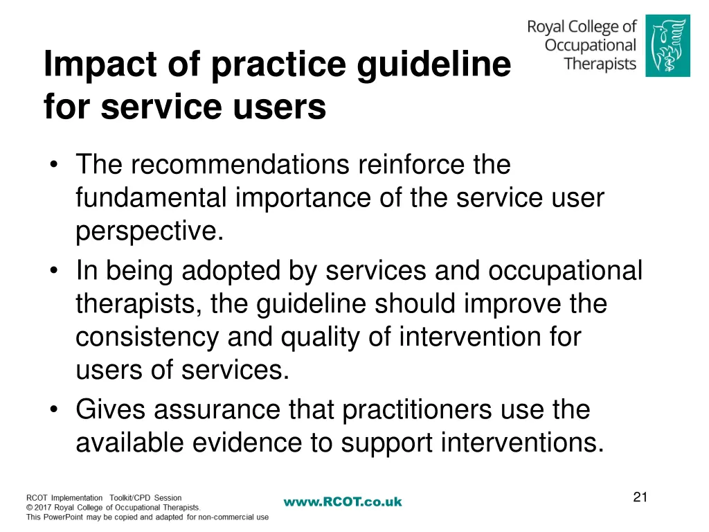 impact of practice guideline for service users