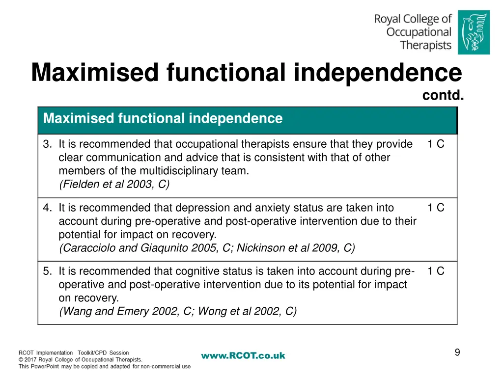 maximised functional independence 1