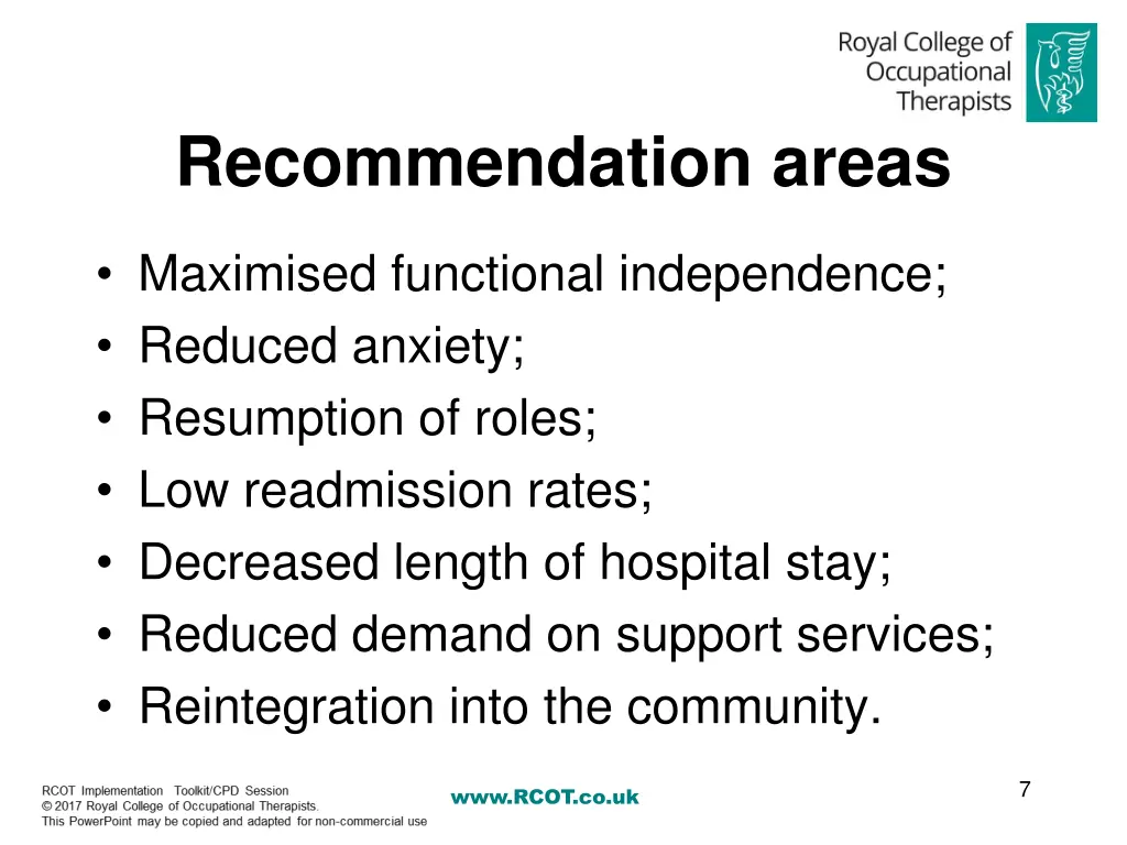 recommendation areas