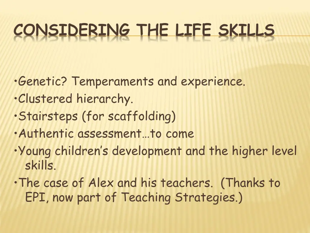 considering the life skills