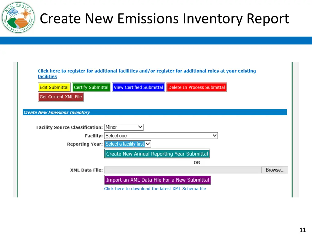 create new emissions inventory report