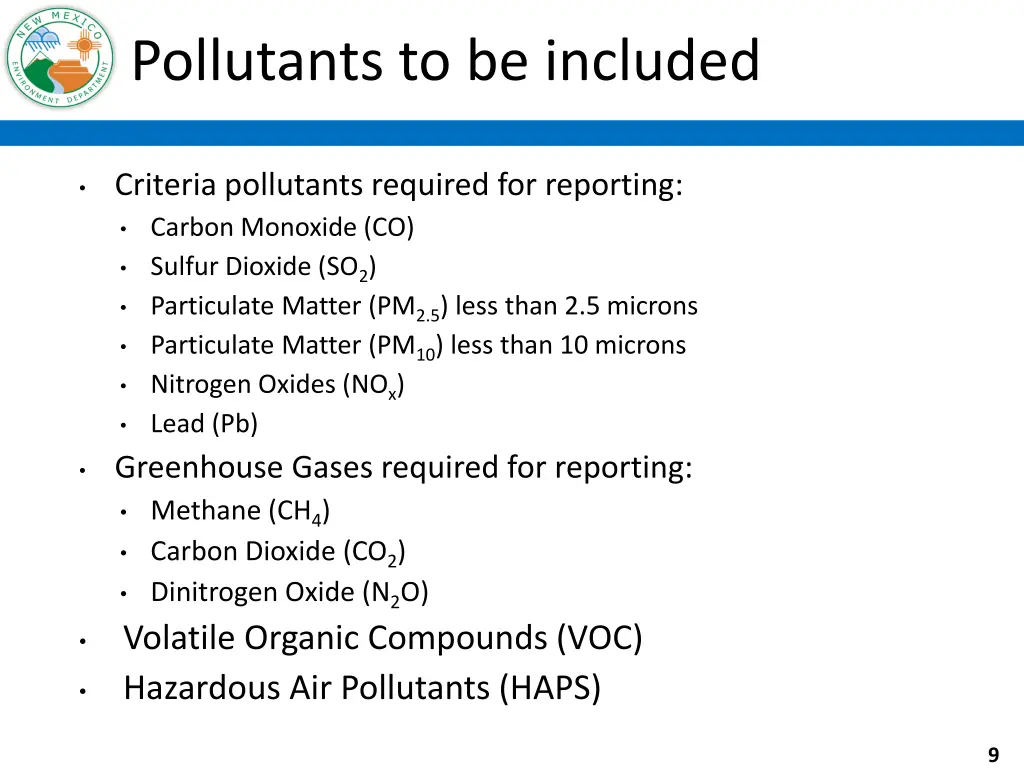 pollutants to be included