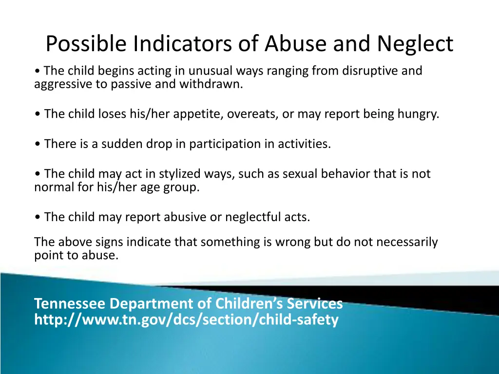 possible indicators of abuse and neglect