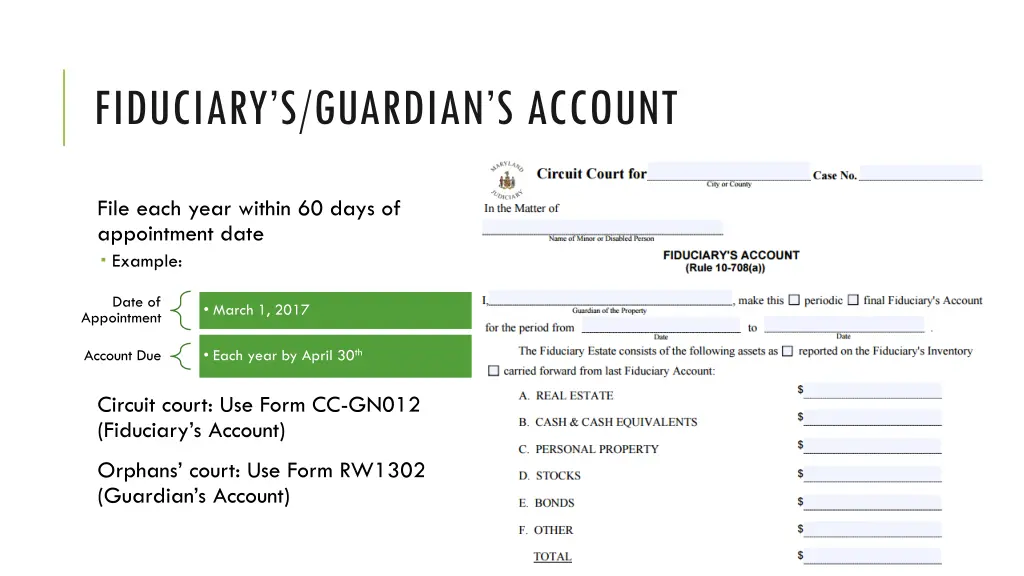 fiduciary s guardian s account