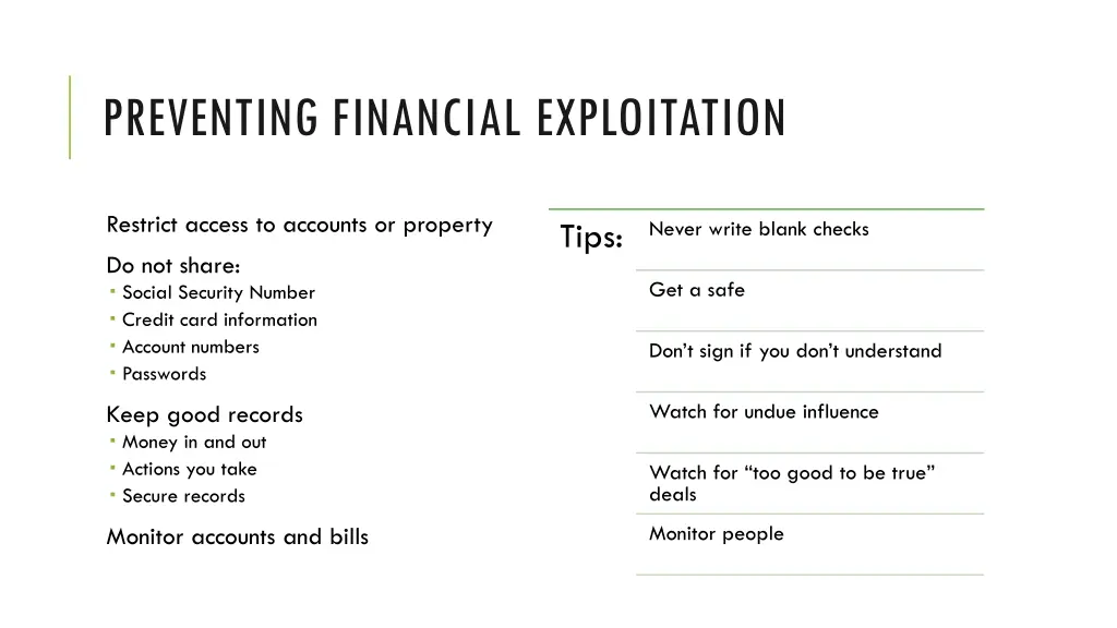 preventing financial exploitation