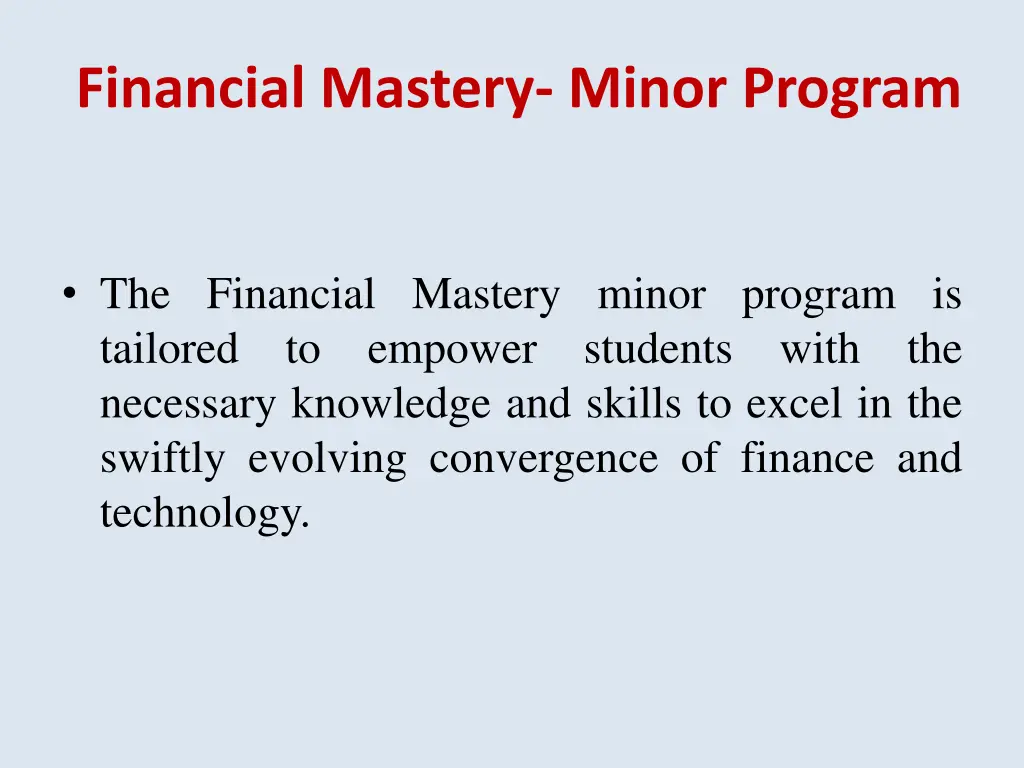 financial mastery minor program