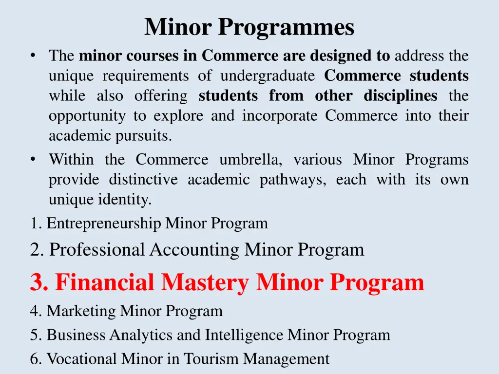 minor programmes