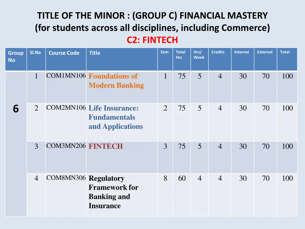 title of the minor group c financial mastery 1