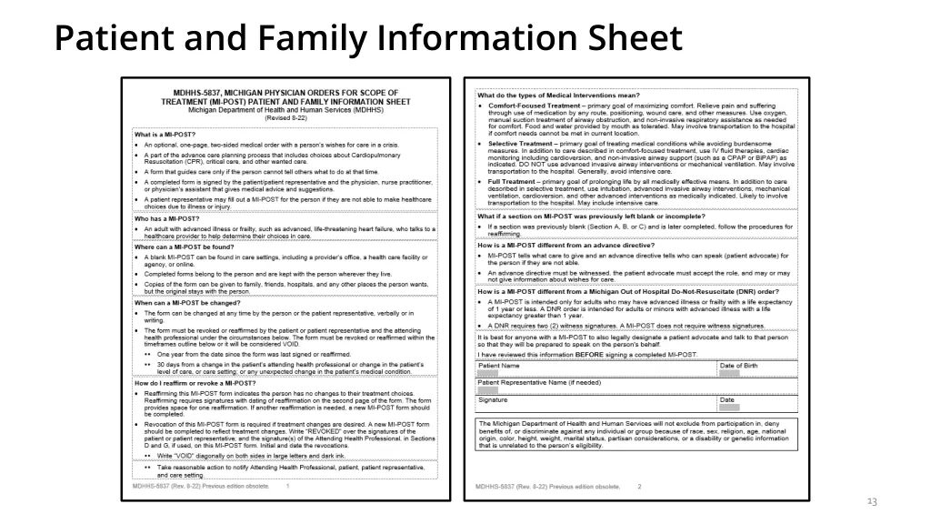 patient and family information sheet