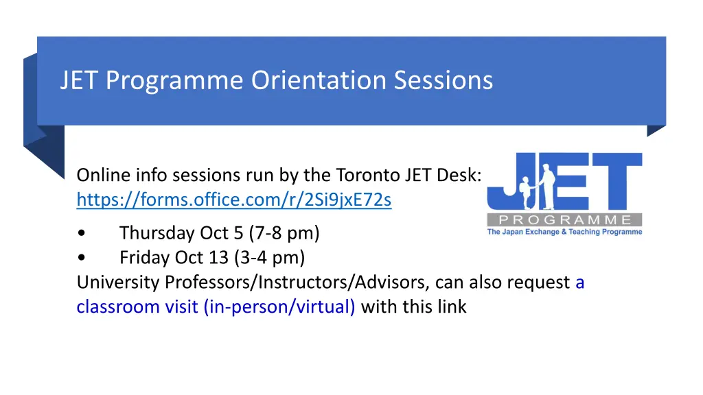 jet programme orientation sessions