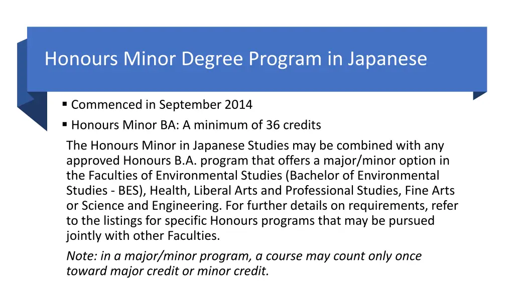 honours minor degree program in japanese