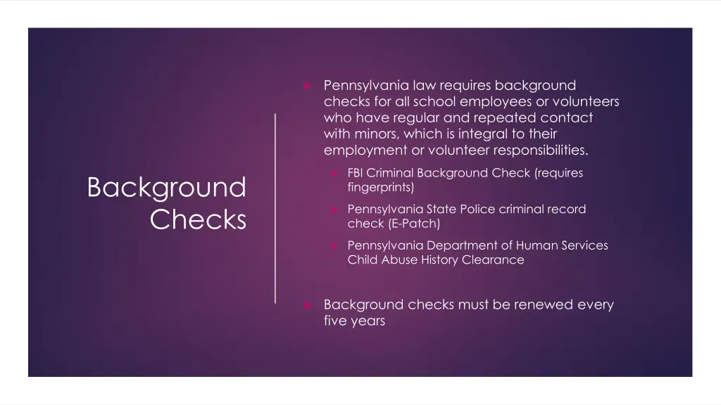 pennsylvania law requires background checks