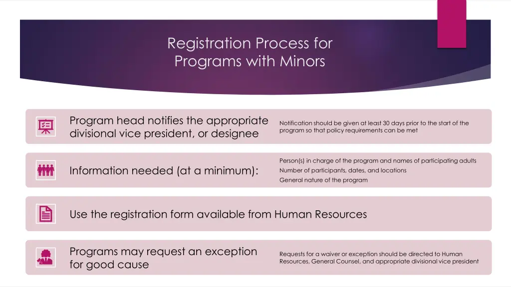 registration process for programs with minors