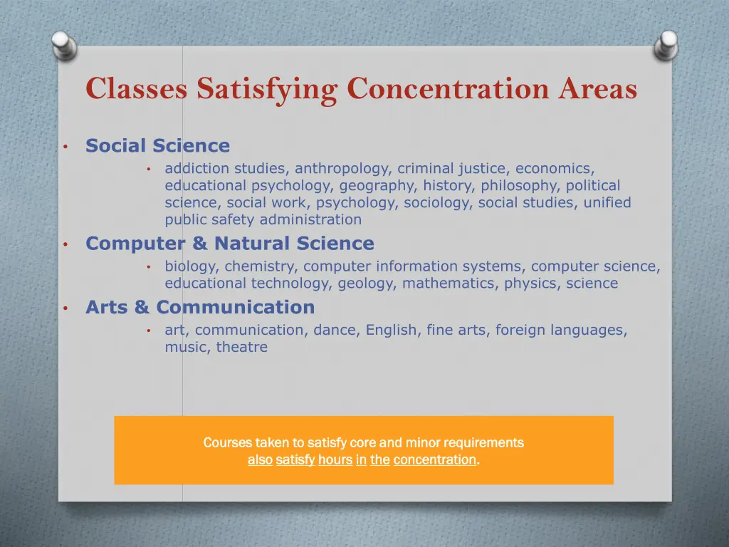 classes satisfying concentration areas