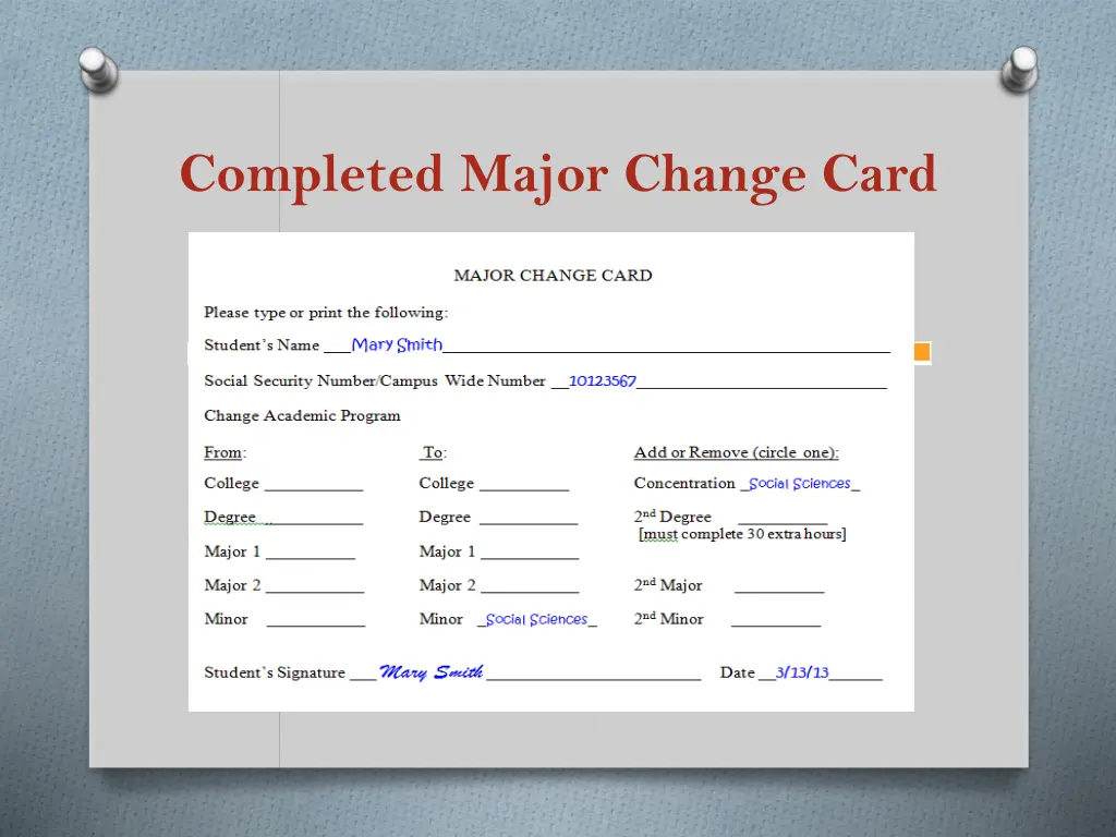 completed major change card