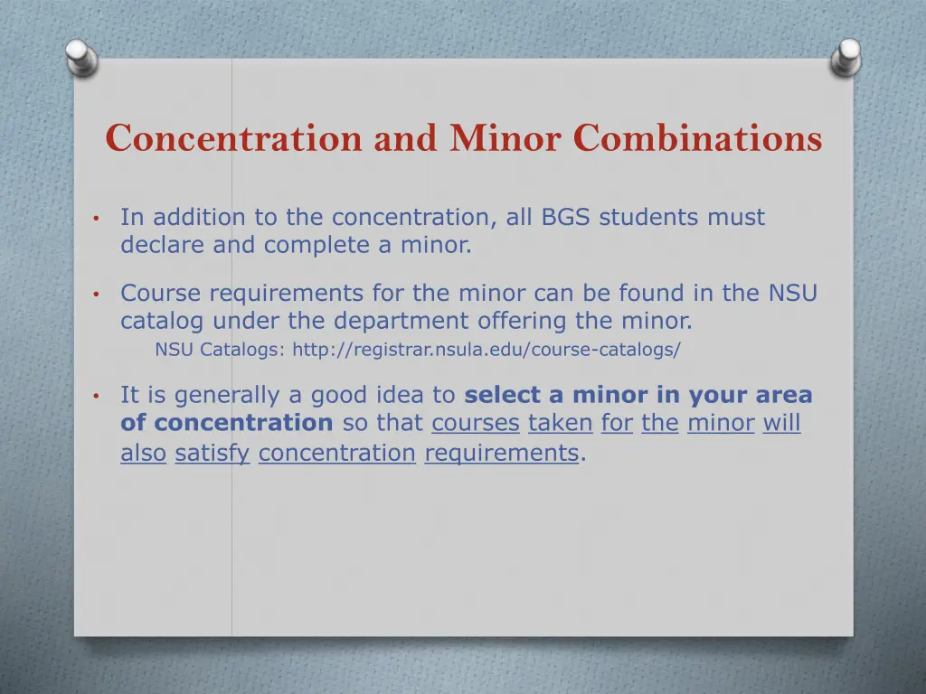 concentration and minor combinations