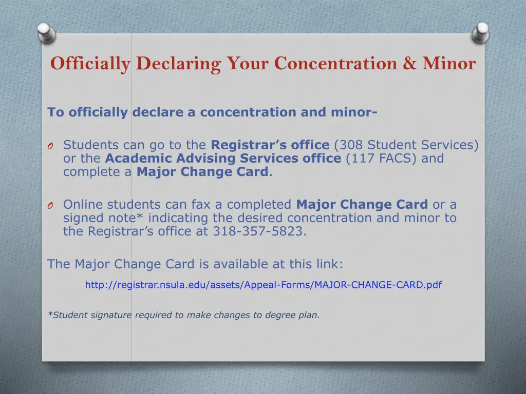 officially declaring your concentration minor