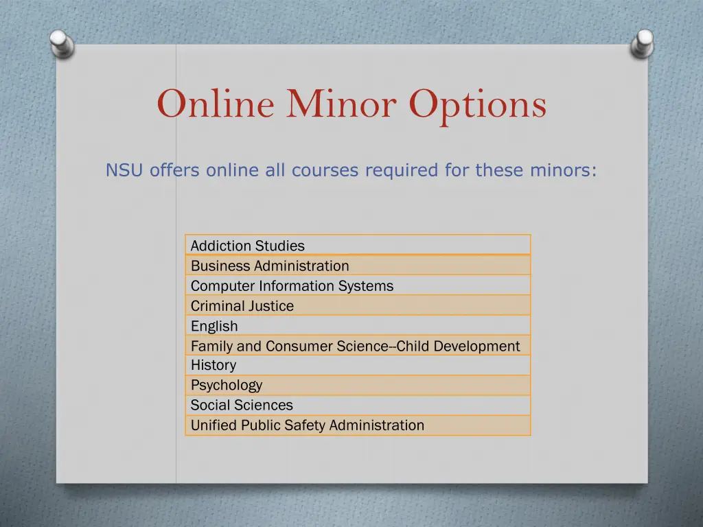 online minor options