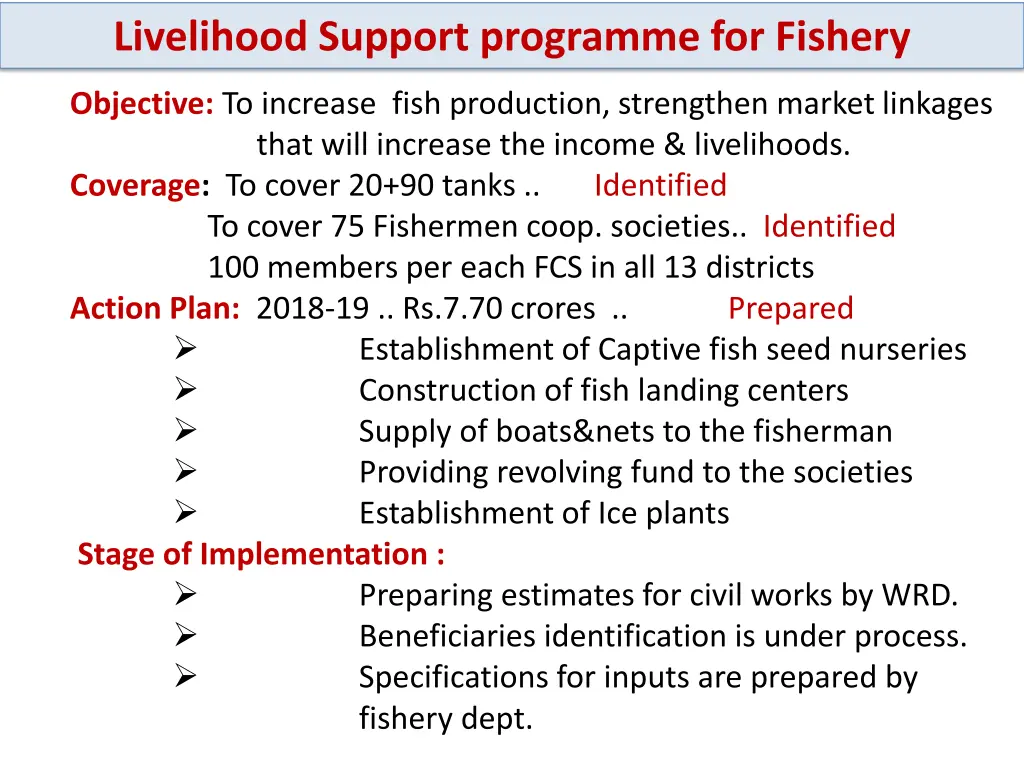 livelihood support programme for fishery