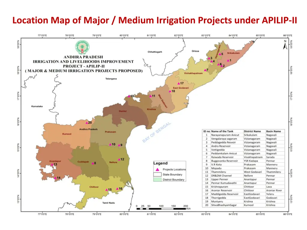 location map of major medium irrigation projects