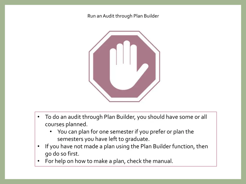 run an audit through plan builder 1