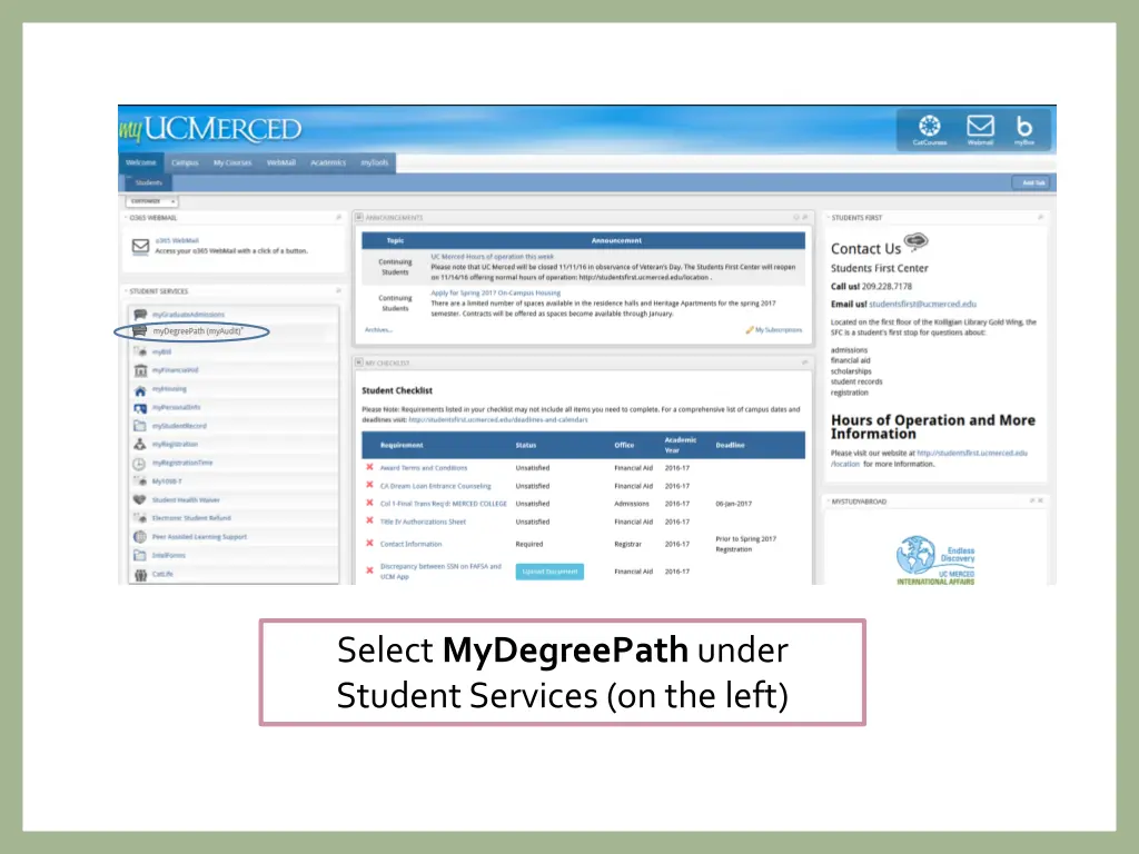 select mydegreepath under student services