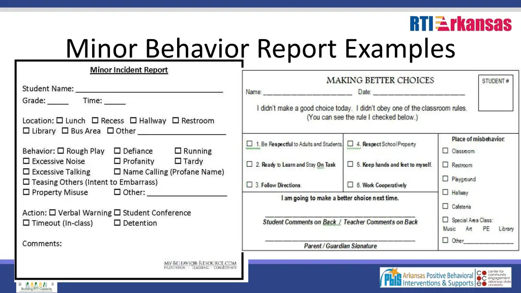 minor behavior report examples