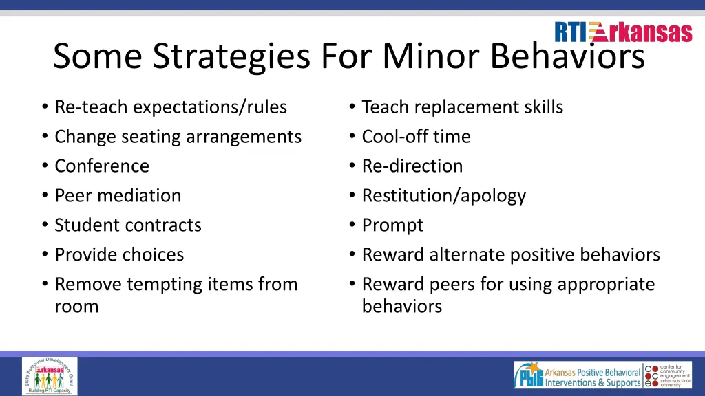 some strategies for minor behaviors