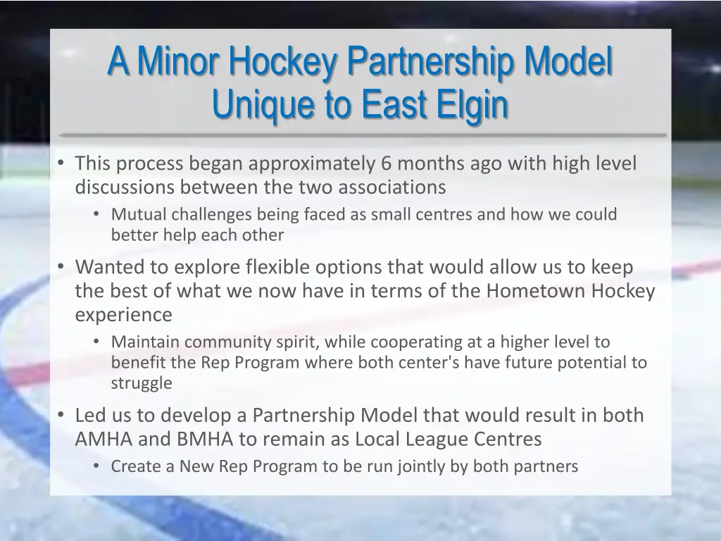 a minor hockey partnership model unique to east