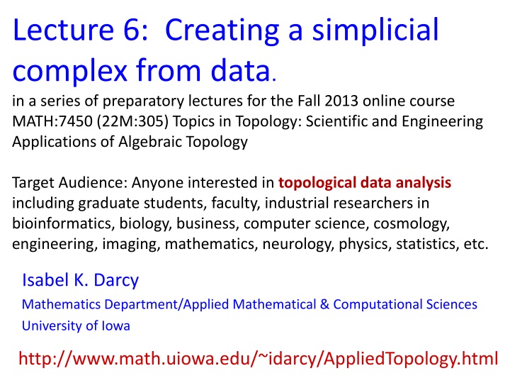 lecture 6 creating a simplicial complex from data