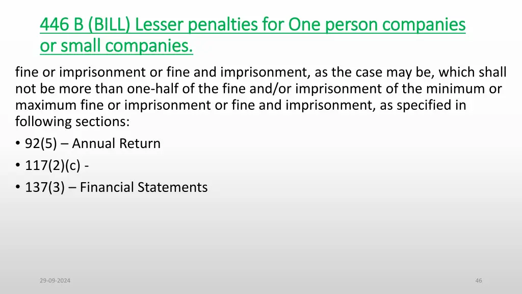 446 b bill lesser penalties for one person