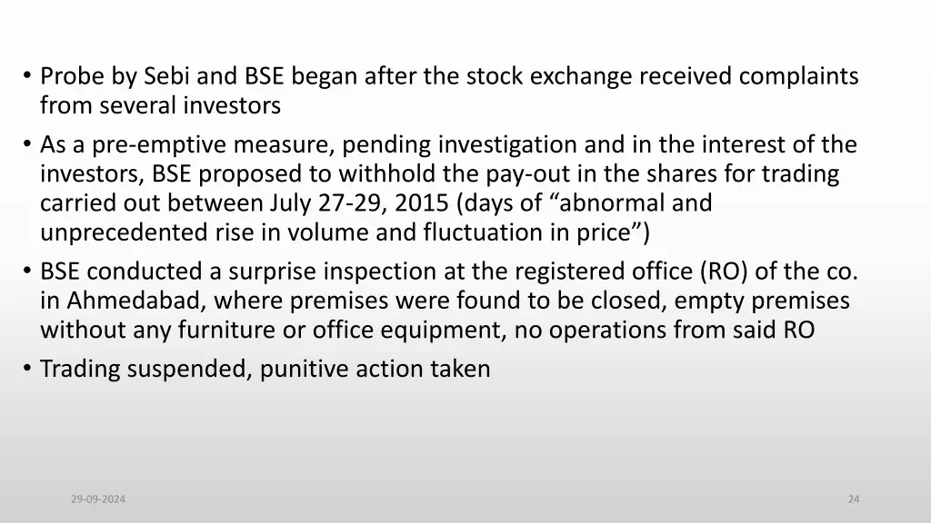 probe by sebi and bse began after the stock